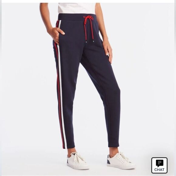 Take 50% OFF-Navy Track Pants with Red and White Side Stripes, Size-M - Picture 1 of 9